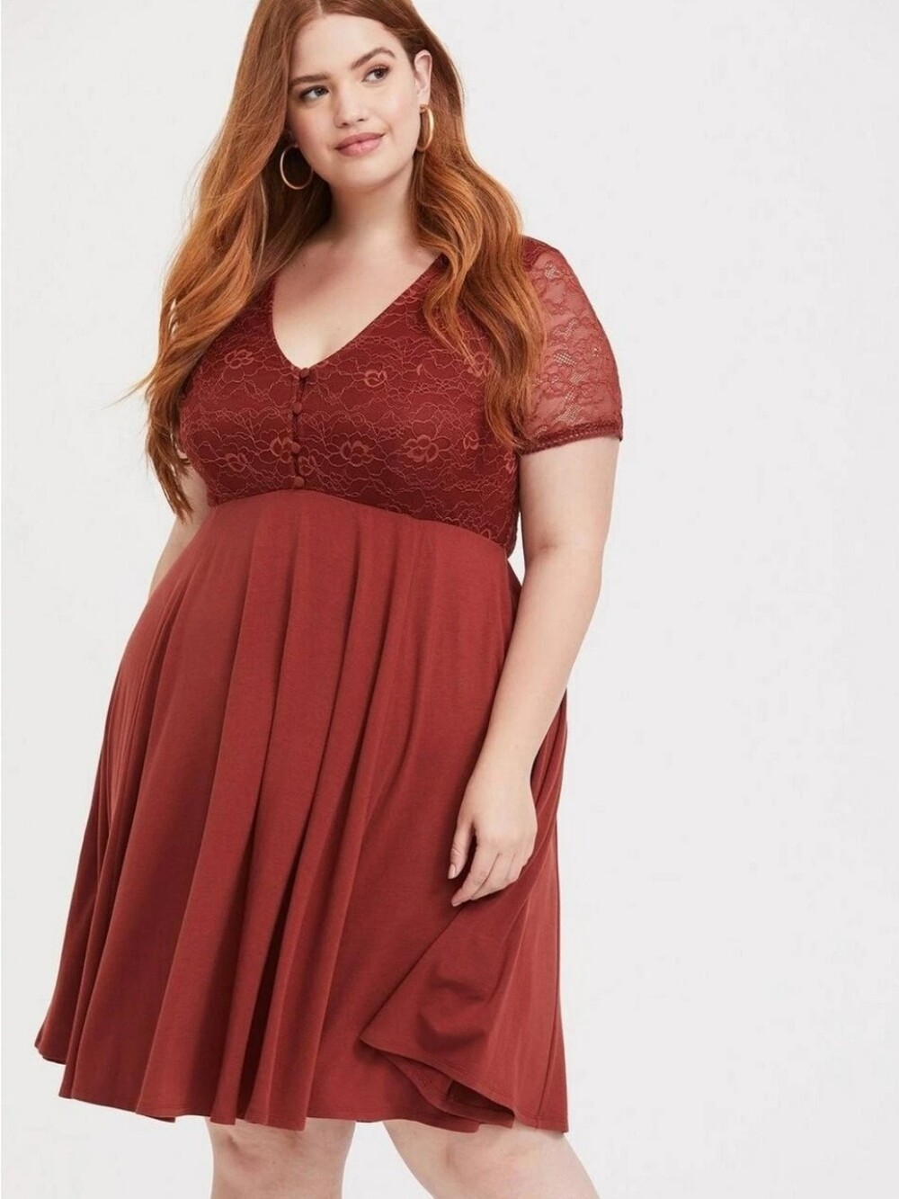 Torrid Grungy-Coquette Whimsigoth Dark Romance Lace Skater Terracotta-Rust Dress